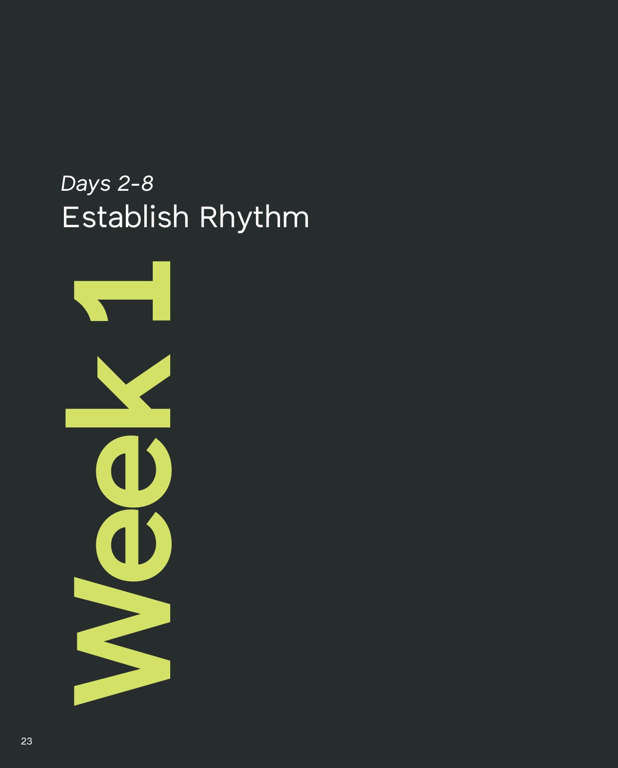 Week 1 divider page — 'Establish Rhythm'